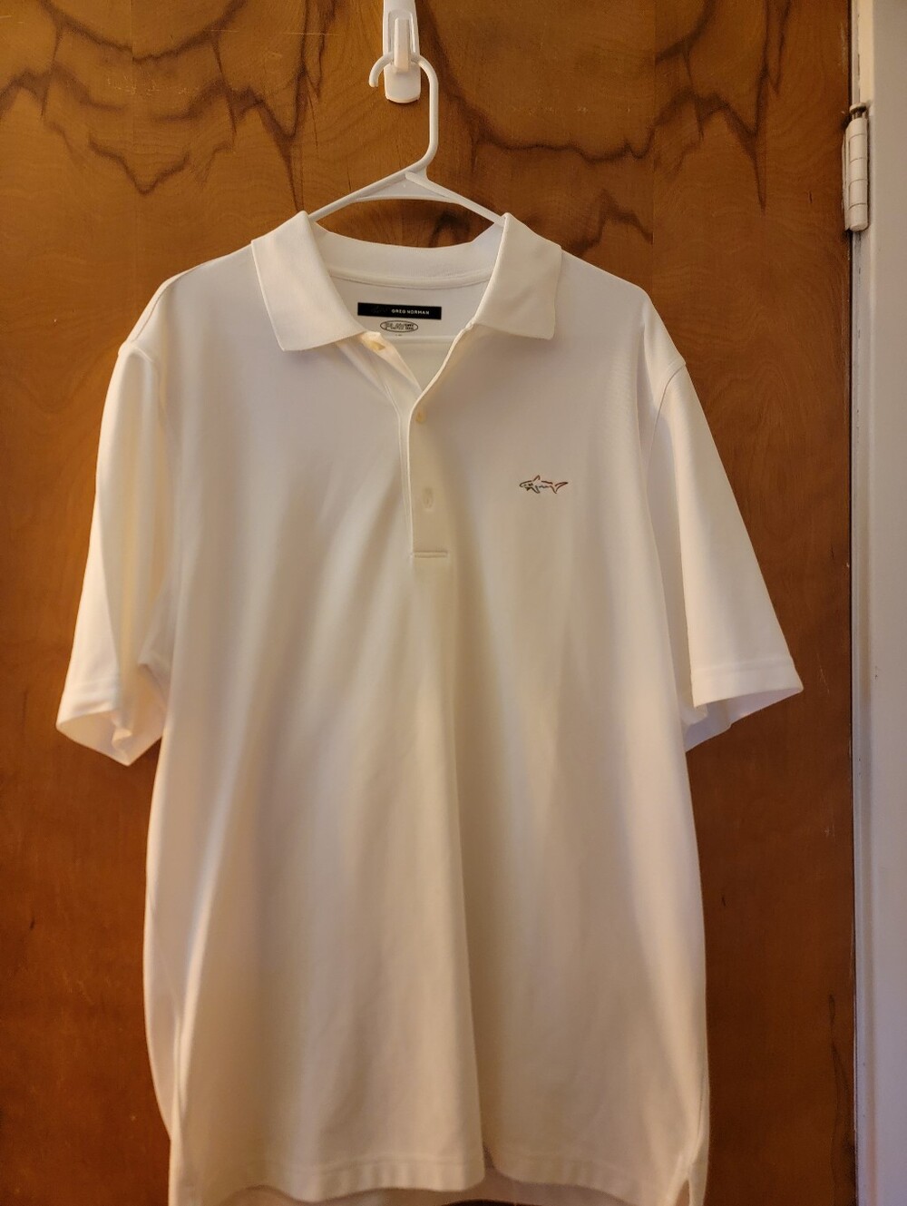 Mens Greg Norman SHARK White Performance PlayDry Polo Size Large